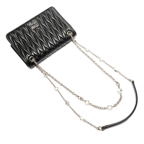 Miu Miu Leather Matelasse Camera Bag with Flap, Small, 5BP065 Shoulder Bag black WS26803