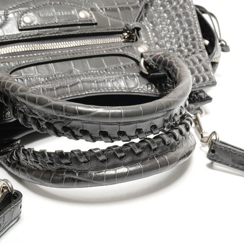 BALENCIAGA Embossed Leather Neo City 2way Handbag gray WS26806