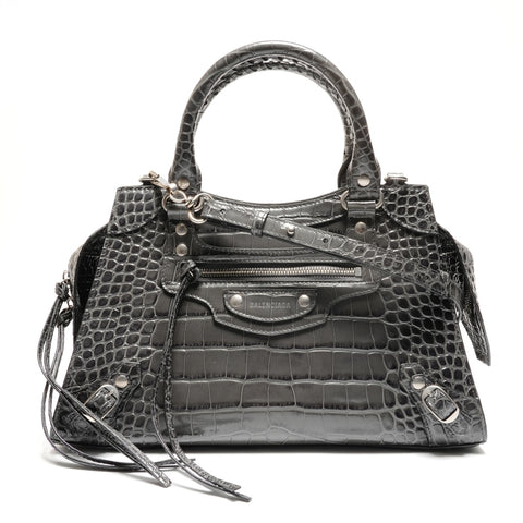 BALENCIAGA Embossed Leather Neo City 2way Handbag gray WS26806