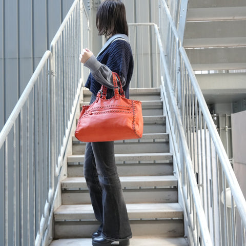 BOTTEGAVENETA Leather studs INTRECCIATO Tote Bag Orange WS26808