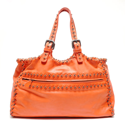 BOTTEGAVENETA Leather studs INTRECCIATO Tote Bag Orange WS26808