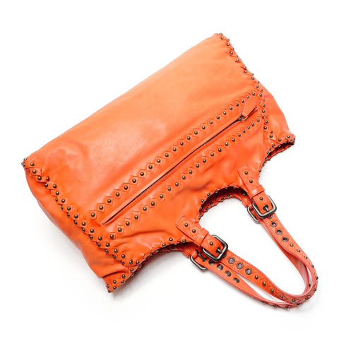 BOTTEGAVENETA Leather studs INTRECCIATO Tote Bag Orange WS26808