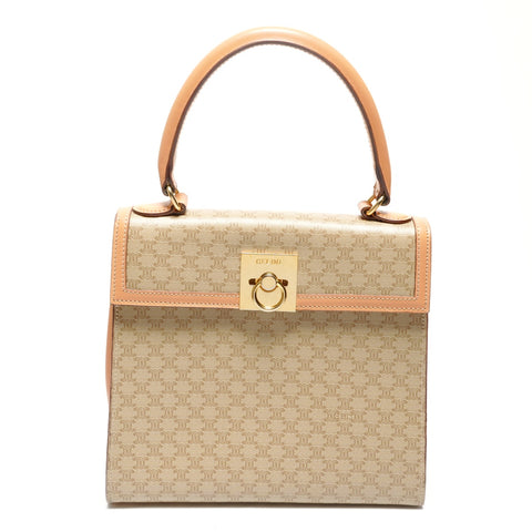 CELINE Macadam Top Handle 2-way PVC Handbag beige WS26811