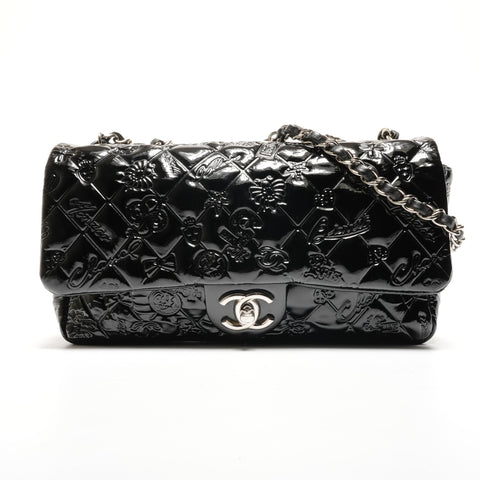 CHANEL Icon Motif Patent Leather Matelasse Chain 14 Series 2010-2011 Shoulder Bag black WS26813