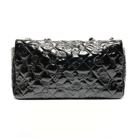 CHANEL Icon Motif Patent Leather Matelasse Chain 14 Series 2010-2011 Shoulder Bag black WS26813