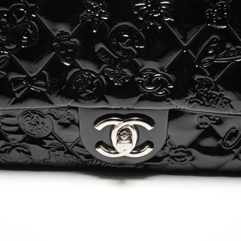 CHANEL Icon Motif Patent Leather Matelasse Chain 14 Series 2010-2011 Shoulder Bag black WS26813