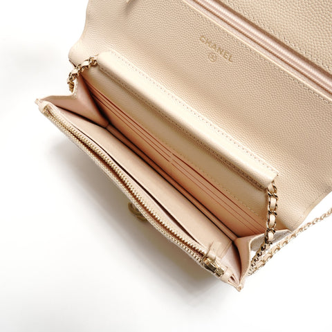 CHANEL Caviar Chain Wallet Matelasse 28 Series 2019 Shoulder Bag beige WS26814