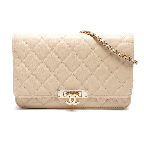 CHANEL Caviar Chain Wallet Matelasse 28 Series 2019 Shoulder Bag beige WS26814