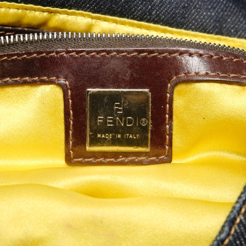 FENDI Denim Mamma Bucket with Beads and Flowers Shoulder Bag Navy WS26815
