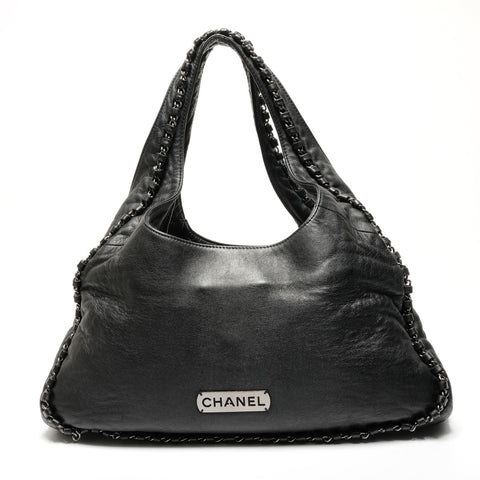 CHANEL Leather Chain Hobo Luxury No. 9 2004-2005 Shoulder Bag black WS26819