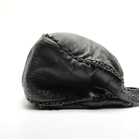CHANEL Leather Chain Hobo Luxury No. 9 2004-2005 Shoulder Bag black WS26819