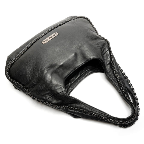 CHANEL Leather Chain Hobo Luxury No. 9 2004-2005 Shoulder Bag black WS26819