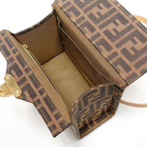 FENDI Zucca Canvas Vanity Mini Trunk 2-Way Handbag Brown WS26820