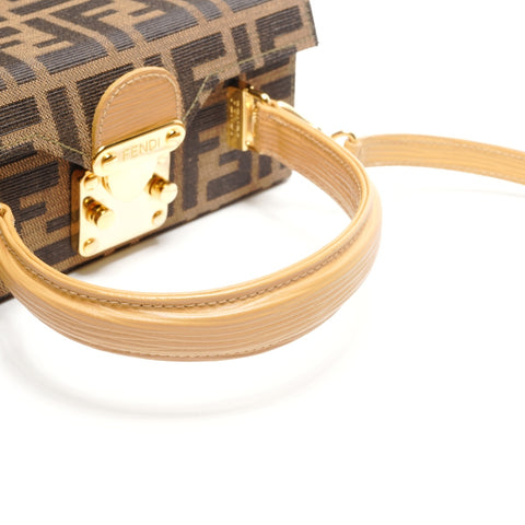 FENDI Zucca Canvas Vanity Mini Trunk 2-Way Handbag Brown WS26820