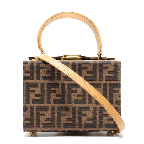 FENDI Zucca Canvas Vanity Mini Trunk 2-Way Handbag Brown WS26820