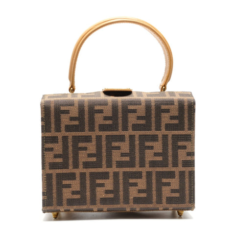 FENDI Zucca Canvas Vanity Mini Trunk 2-Way Handbag Brown WS26820