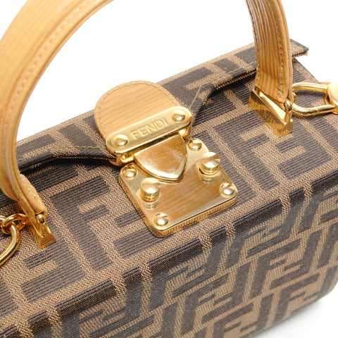 FENDI Zucca Canvas Vanity Mini Trunk 2-Way Handbag Brown WS26820