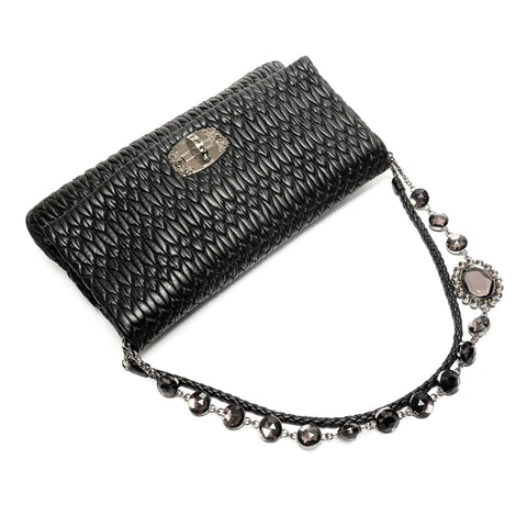 Miu Miu Matelasse Crystal SilverMetal Shoulder Bag black WS26824