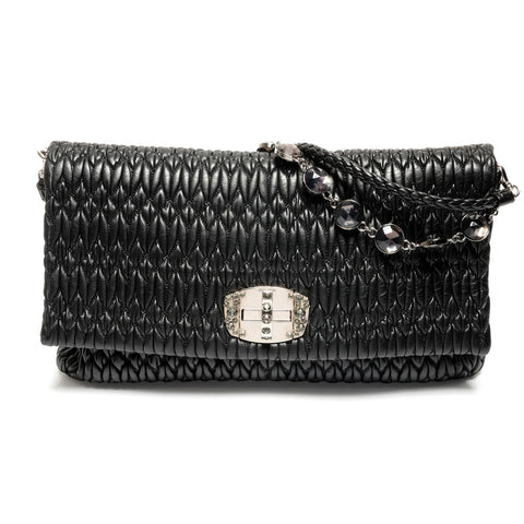 Miu Miu Matelasse Crystal SilverMetal Shoulder Bag black WS26824