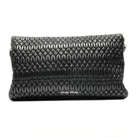 Miu Miu Matelasse Crystal SilverMetal Shoulder Bag black WS26824