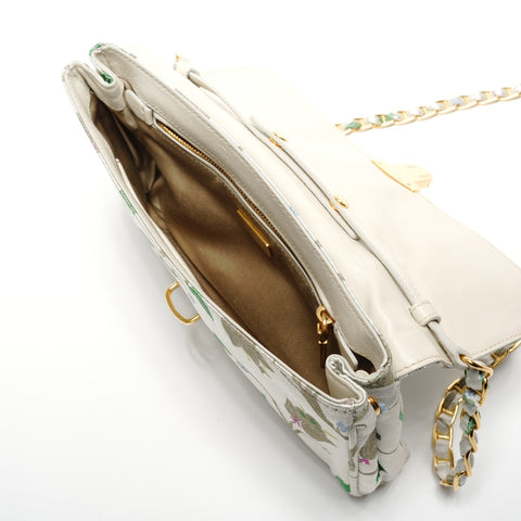 PRADA Brocade Floral Chain Strap Shoulder Bag gray WS26826
