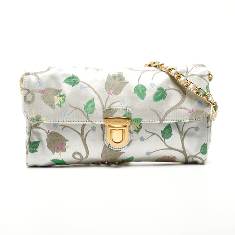 PRADA Brocade Floral Chain Strap Shoulder Bag gray WS26826