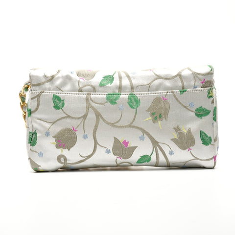 PRADA Brocade Floral Chain Strap Shoulder Bag gray WS26826