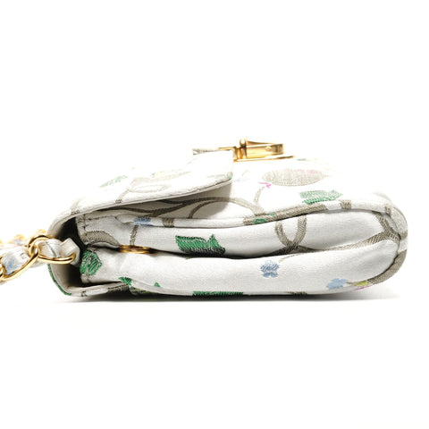 PRADA Brocade Floral Chain Strap Shoulder Bag gray WS26826