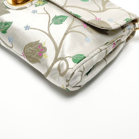 PRADA Brocade Floral Chain Strap Shoulder Bag gray WS26826