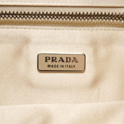 PRADA Beaded leather triangle logo Handbag white WS26829