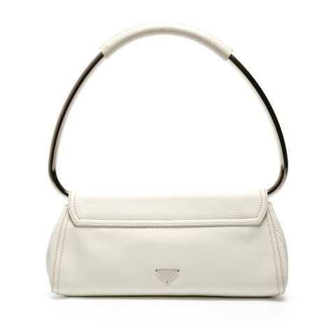 PRADA Beaded leather triangle logo Handbag white WS26829