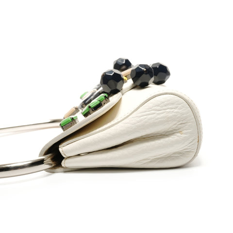 PRADA Beaded leather triangle logo Handbag white WS26829