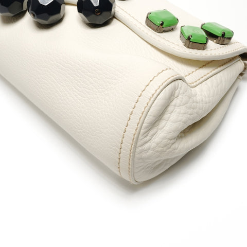 PRADA Beaded leather triangle logo Handbag white WS26829