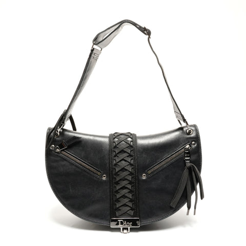 Christian Dior Admit It Corset Leather Hobo Shoulder Bag black WS26831