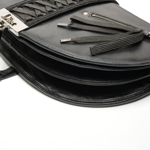 Christian Dior Admit It Corset Leather Hobo Shoulder Bag black WS26831