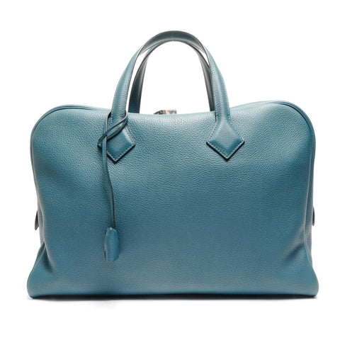HERMES Victoria 2 T stamp 2015 12H Handbag blue WS26838