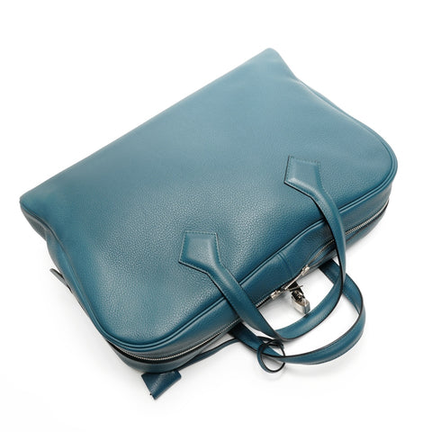 HERMES Victoria 2 T stamp 2015 12H Handbag blue WS26838
