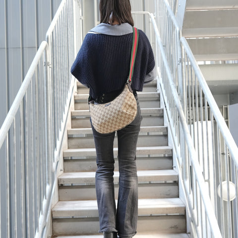 GUCCI GG Canvas Half Moon Shoulder Bag Brown WS26843