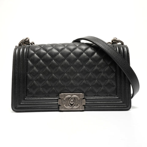 CHANEL Caviar Skin Boy Chanel 25 Matelasse Gunmetal Chain 26 Series 2018-2019 Shoulder Bag black WS26855