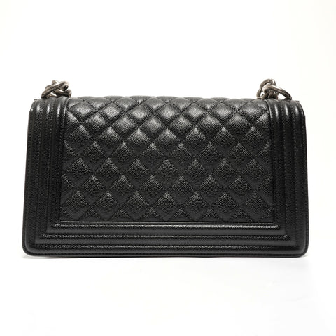 CHANEL Caviar Skin Boy Chanel 25 Matelasse Gunmetal Chain 26 Series 2018-2019 Shoulder Bag black WS26855