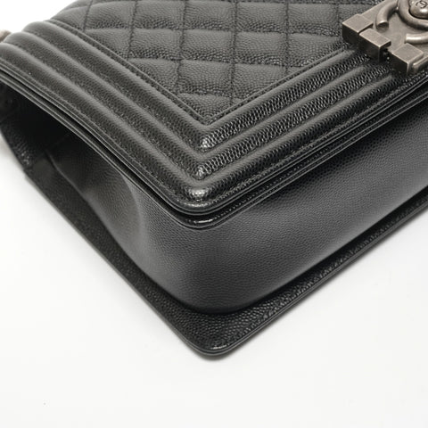 CHANEL Caviar Skin Boy Chanel 25 Matelasse Gunmetal Chain 26 Series 2018-2019 Shoulder Bag black WS26855