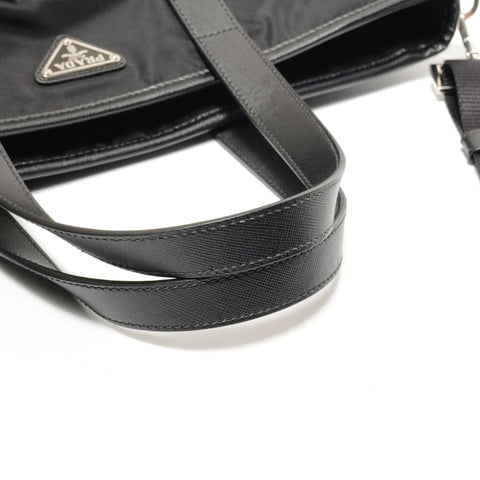 PRADA Nylon Saffiano Leather 2way Tote Bag black WS26858