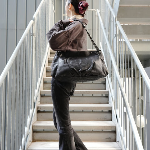 CHANEL Chain Large COCO Mark Canvas 12 Series 2008-2009 One Belt Shoulder Bag black WS26861