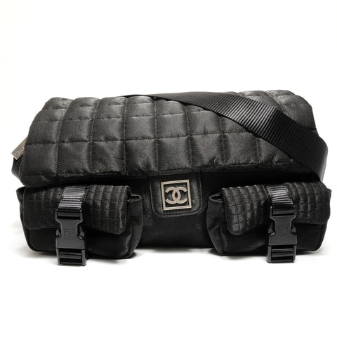 CHANEL Sport Line Nylon Chocobar Messenger Bag with Pocket, 10 Series, 2005-2006 Shoulder Bag black WS26862