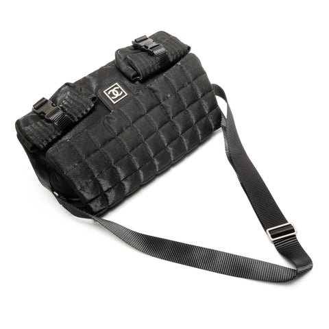 CHANEL Sport Line Nylon Chocobar Messenger Bag with Pocket, 10 Series, 2005-2006 Shoulder Bag black WS26862