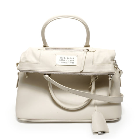 MAison Margiela Leather 5AC Medium Shoulder Bag white WS26863