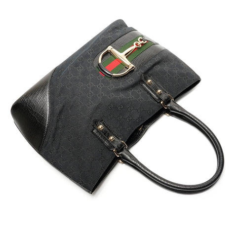 GUCCI Horsebit GG canvas Tote Bag black WS26866