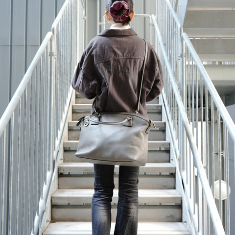 GUCCI Leather 2-way Interlocking G Shoulder Bag gray WS26867