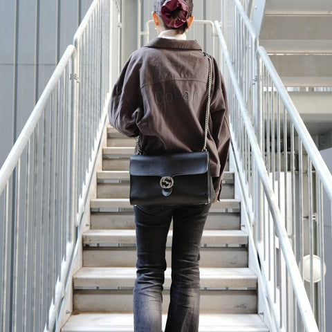 GUCCI Medium Interlocking GG Dollar Leather Shoulder Bag black WS26869