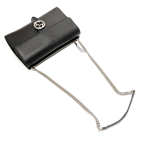 GUCCI Medium Interlocking GG Dollar Leather Shoulder Bag black WS26869